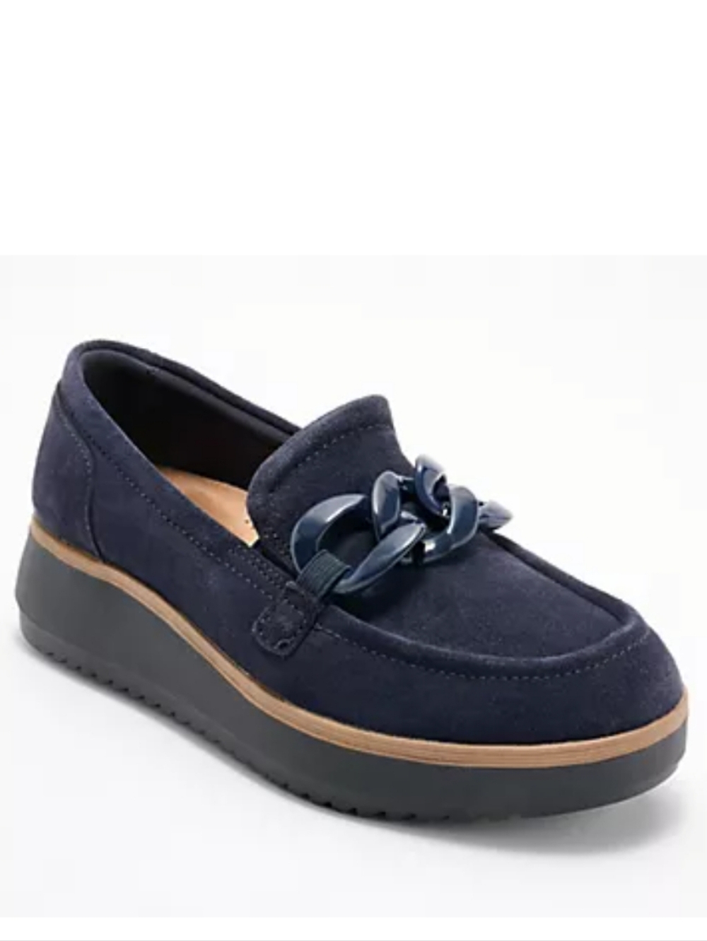 Clarks Women's Zylah May Leather Navy Suede Slip-on Loafers Moc Platform Shoes